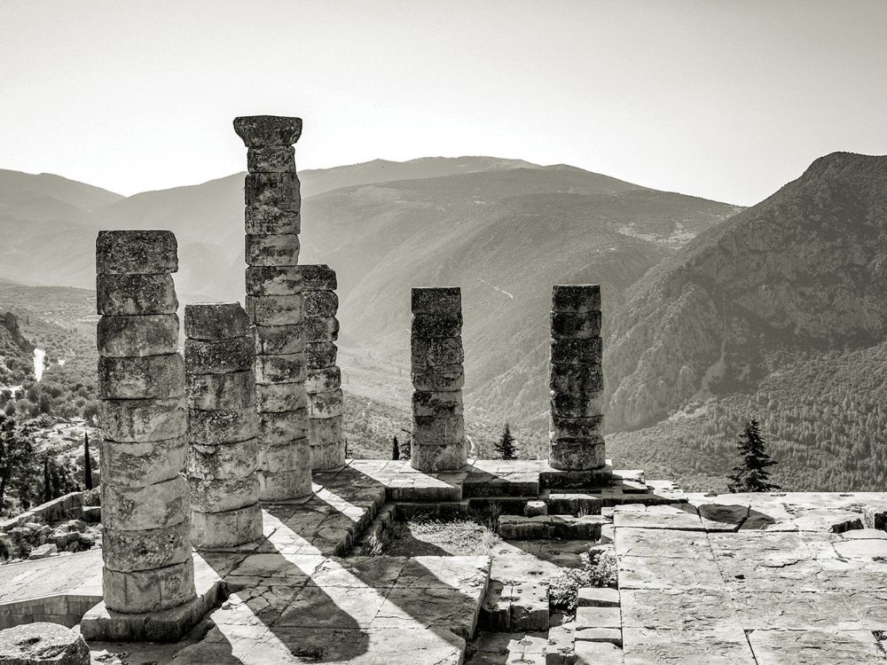 The Temple of Apollo at Delphi. The words ‘Know Thyself’ were carved above the doorway to the temple.
